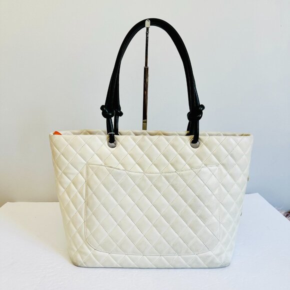 AUTHENTIC CHANEL LAMBSKIN LEATHER AND SNAKESKIN CC QUILTED CAMBON TOTE BAG RARE - Picture 3 of 14